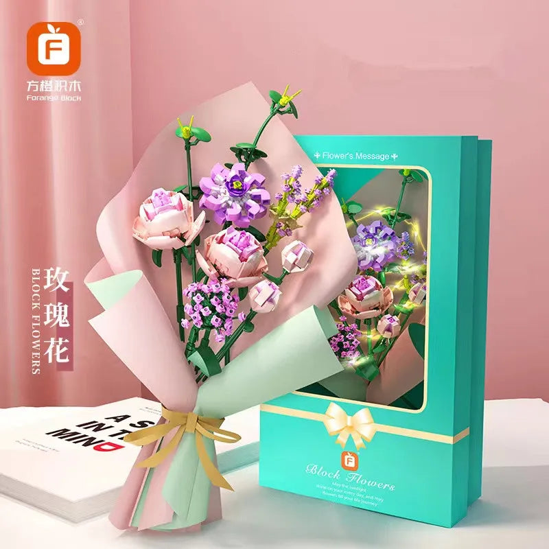 Girls Building Toys Bricks Flower Puzzle with Lighting and Greeting card - Evergreen Toy Store