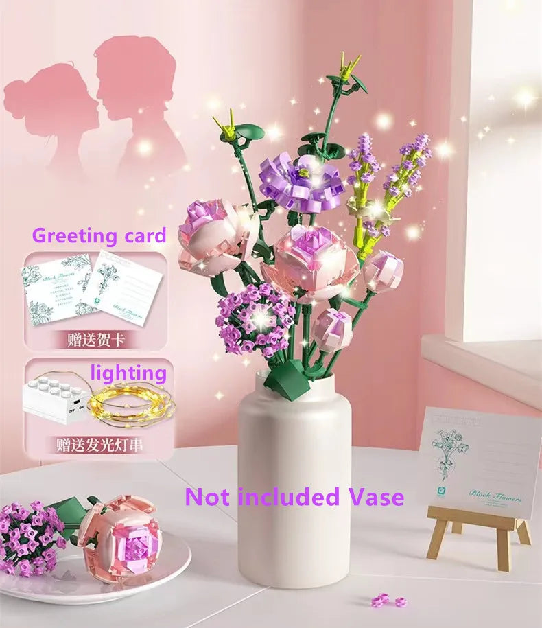 Girls Building Toys Bricks Flower Puzzle with Lighting and Greeting card - Evergreen Toy Store