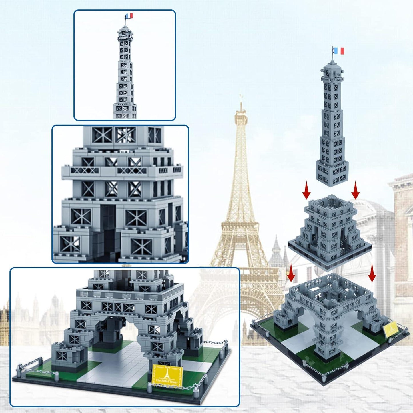 Eiffel Tower Building Block Toys Paris Architecture 3D Model Set for Adult and Kids(1820 Pcs) - Evergreen Toy Store