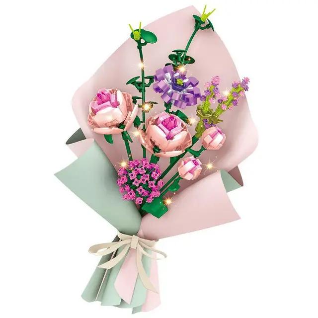 Girls Building Toys Bricks Flower Puzzle with Lighting and Greeting card - Evergreen Toy Store