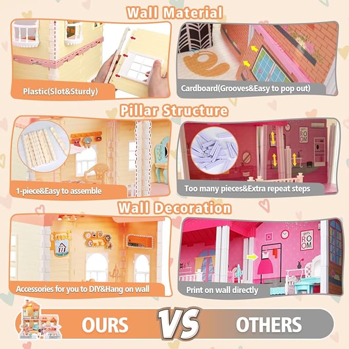 Doll House DIY Assembly Princess Villa Toy with 95PCS - Evergreen Toy Store