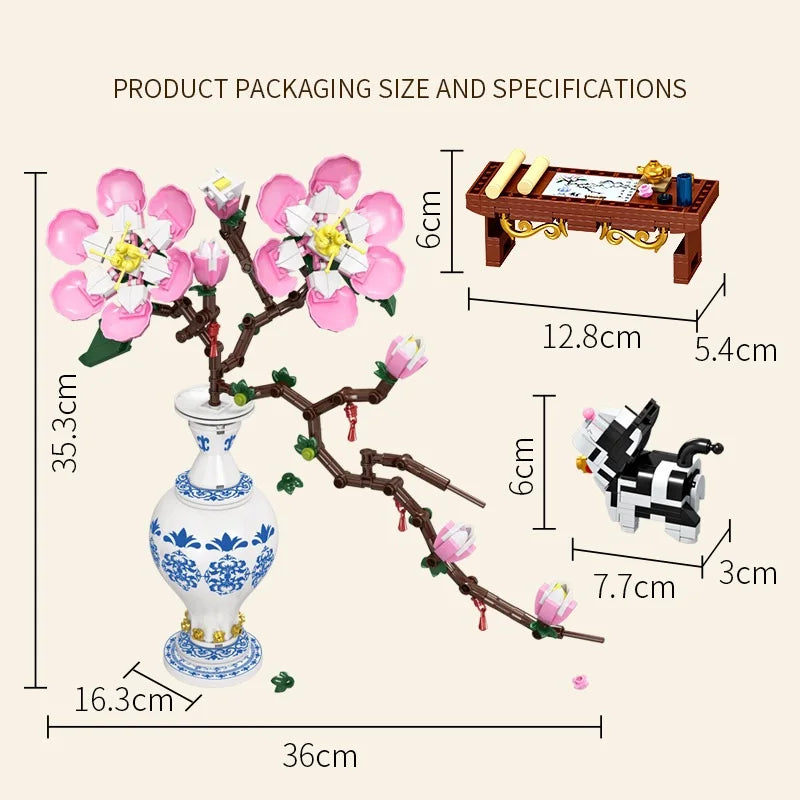 Flower Building Blocks Peach Blossom Plant Home Decoration Children's Toy Gift - Evergreen Toy Store