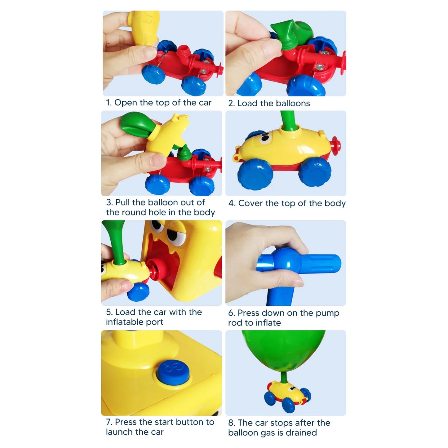 Air Powered Balloon Car Press Inertia Car Cartoon for Kids - Evergreen Toy Store