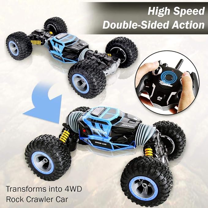One Click Deformation 4-WD Leopard King Remote Control Car(Blue) - Evergreen Toy Store