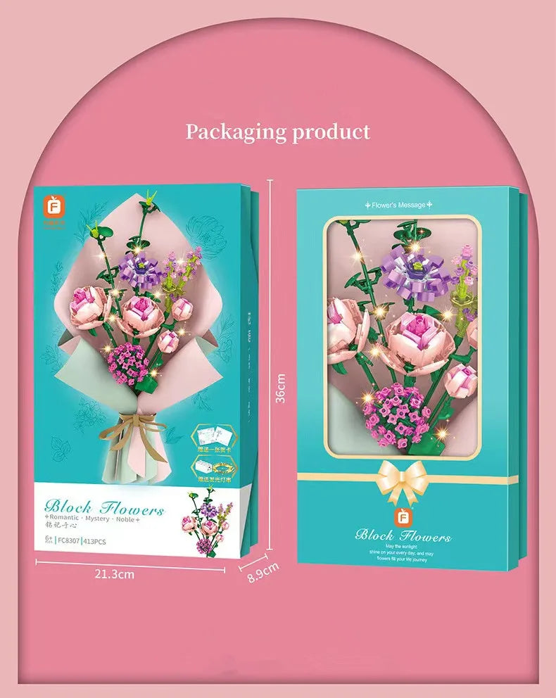 Girls Building Toys Bricks Flower Puzzle with Lighting and Greeting card - Evergreen Toy Store