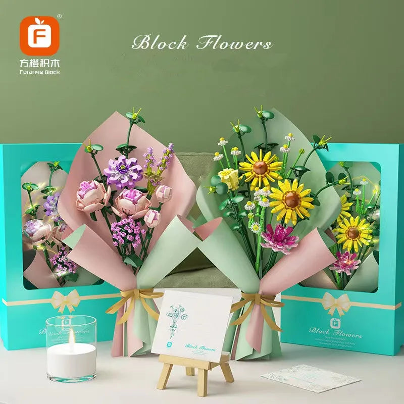 Girls Building Toys Bricks Flower Puzzle with Lighting and Greeting card - Evergreen Toy Store