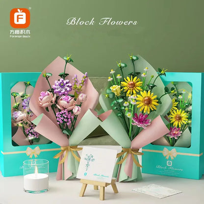 Girls Building Toys Bricks Flower Puzzle with Lighting and Greeting card - Evergreen Toy Store