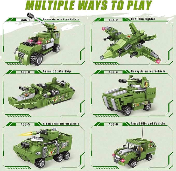 Military 6in1 Tank & Armored Vehicles Building Blocks Set for Boys |791PCS - Evergreen Toy Store