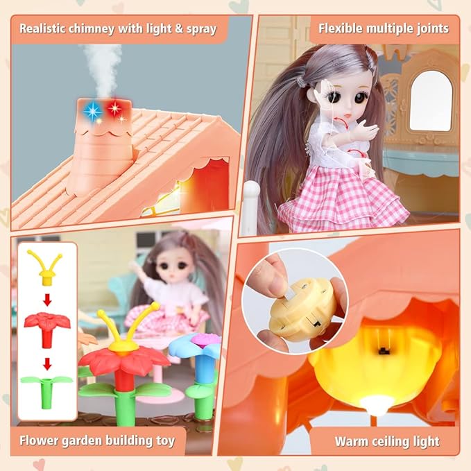 Doll House DIY Assembly Princess Villa Toy with 95PCS - Evergreen Toy Store