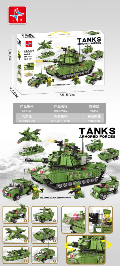 Tanks Armored Forces 6in1 Building Blocks | 982PCS - Evergreen Toy Store