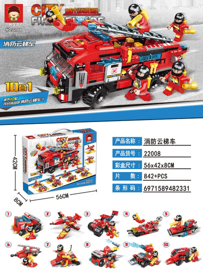 10in1 City Fire Brigade Truck Building Blocks - Evergreen Toy Store