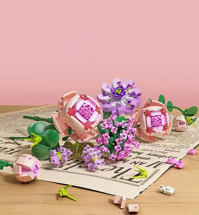 Girls Building Toys Bricks Flower Puzzle with Lighting and Greeting card - Evergreen Toy Store